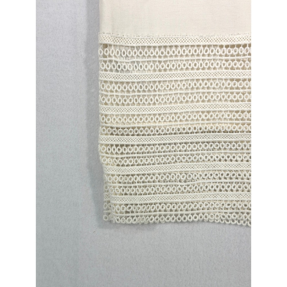 LOFT Lace Stripe Shift Dress Womens Size 8 Ivory Linen Cotton Sleeveless Lined - Picture 5 of 15